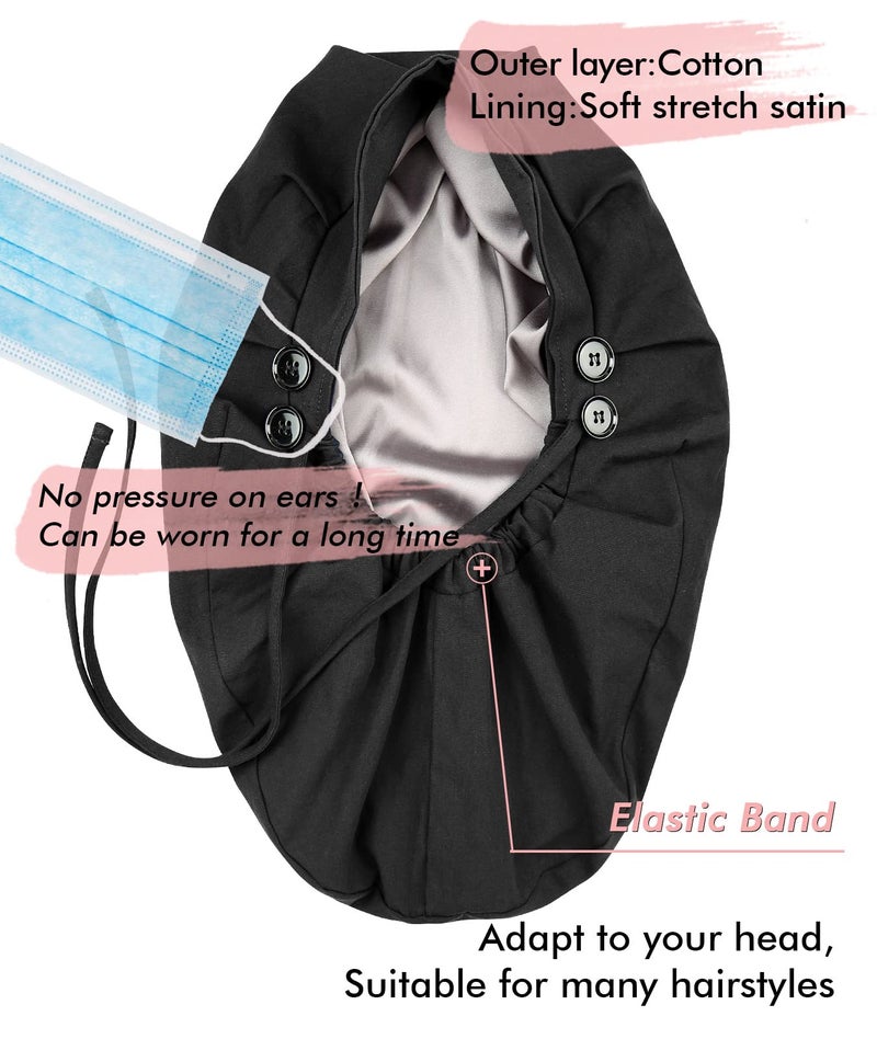 Winitas Satin Lined Work Cap for Long Hair Women with Button Silk Lined Working Cap Ponytail - Image 3